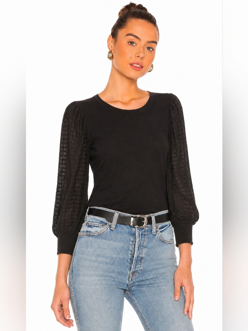 ❤️ NATION LTD PUFF SLEEVE PERUVIAN COTTON TOP, BLACK, LARGE
